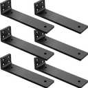 Floating Shelf Brackets 8 inch, Heavy Duty Wall Shelf Bracket 6 Pack for Shelves Support, Hidden Metal L Brackets with Mounting Hardware (1/5'' Thick),8Inch, Black 6 Pack