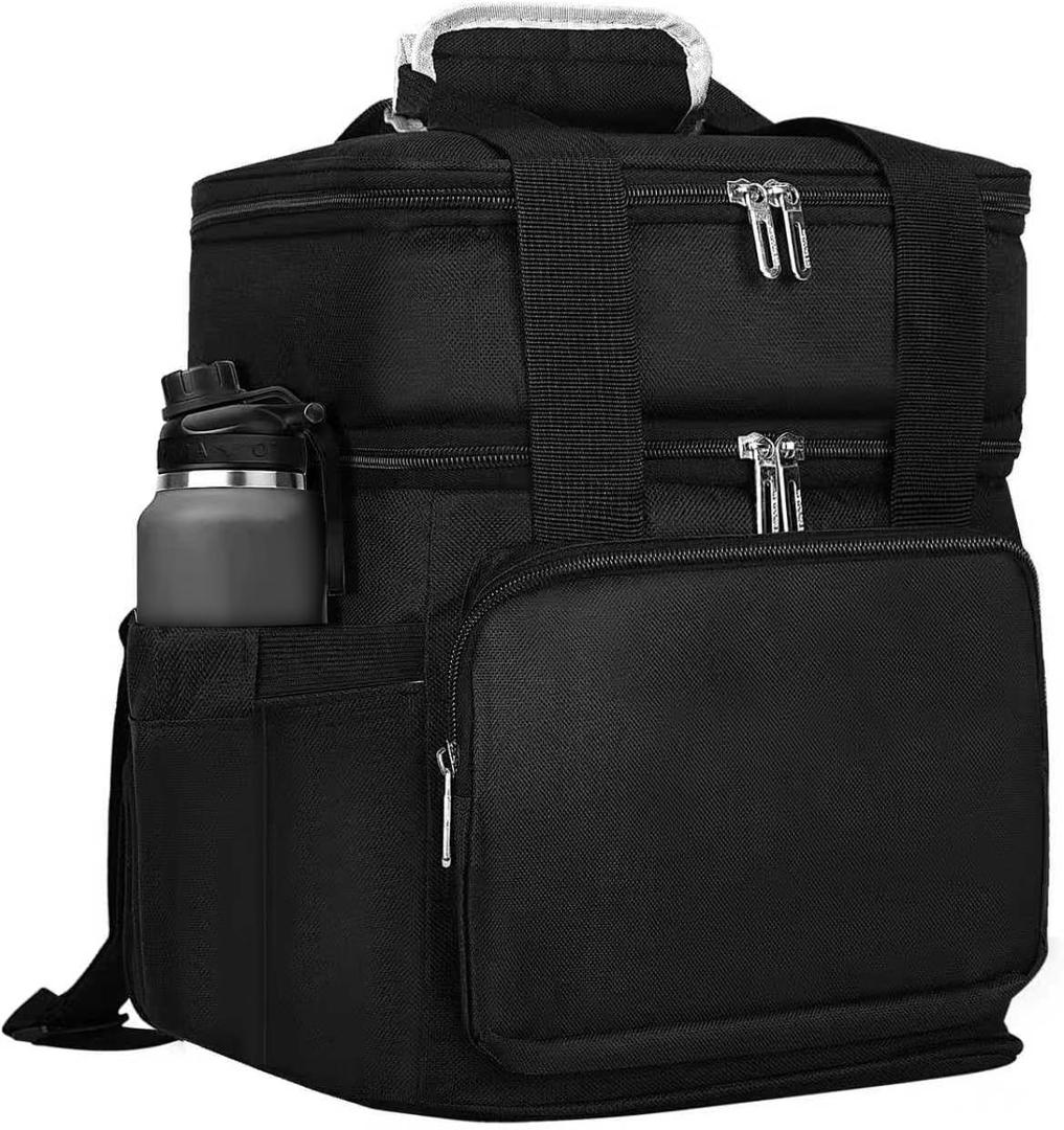 Insulated Lunch Bag, Lunch Box for Men, Double Deck Reusable Lunch Bag for Work Outdoor Picnic Day Trips - Heavy Duty Leakproof Cooler Bag Organizer for Adults(Black, 18L)