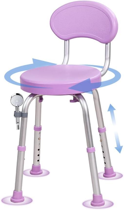 360  Rotating Shower Chair with Seat Back, Anti Slip Adjustable Height Bathtub Stool, Suitable for Elderly and Postoperative Patients as a Bathroom Shower Seat