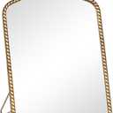 Vintage Desk Makeup Mirror, 11.9" L x 8" W Antique Gold Vanity Table Mirror, Metal Framed Scalloped Small Standing Mirrors with Beaded, 360 Adjustable Rotation for Tabletop, Bedroom