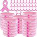 100 Pcs Breast Cancer Awareness Bulk Items Accessories Accessories 50 Breast Cancer Awareness Bracelets 50 Awareness Pins Pink Ribbon Wristbands Fundraiser Breast Cancer Party Favor for Women Men
