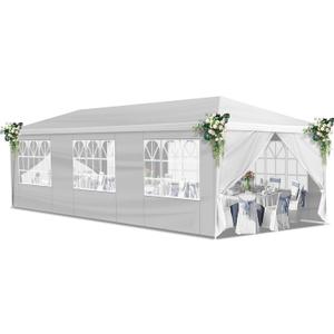 10x30 FT White Canopy Party Tent, Outdoor Waterproof Wedding Canopy with 8 Sidewalls & 2 Zippered Doors for Birthday Parties, Gazebo Shelter for Events&Commercial Use Tent