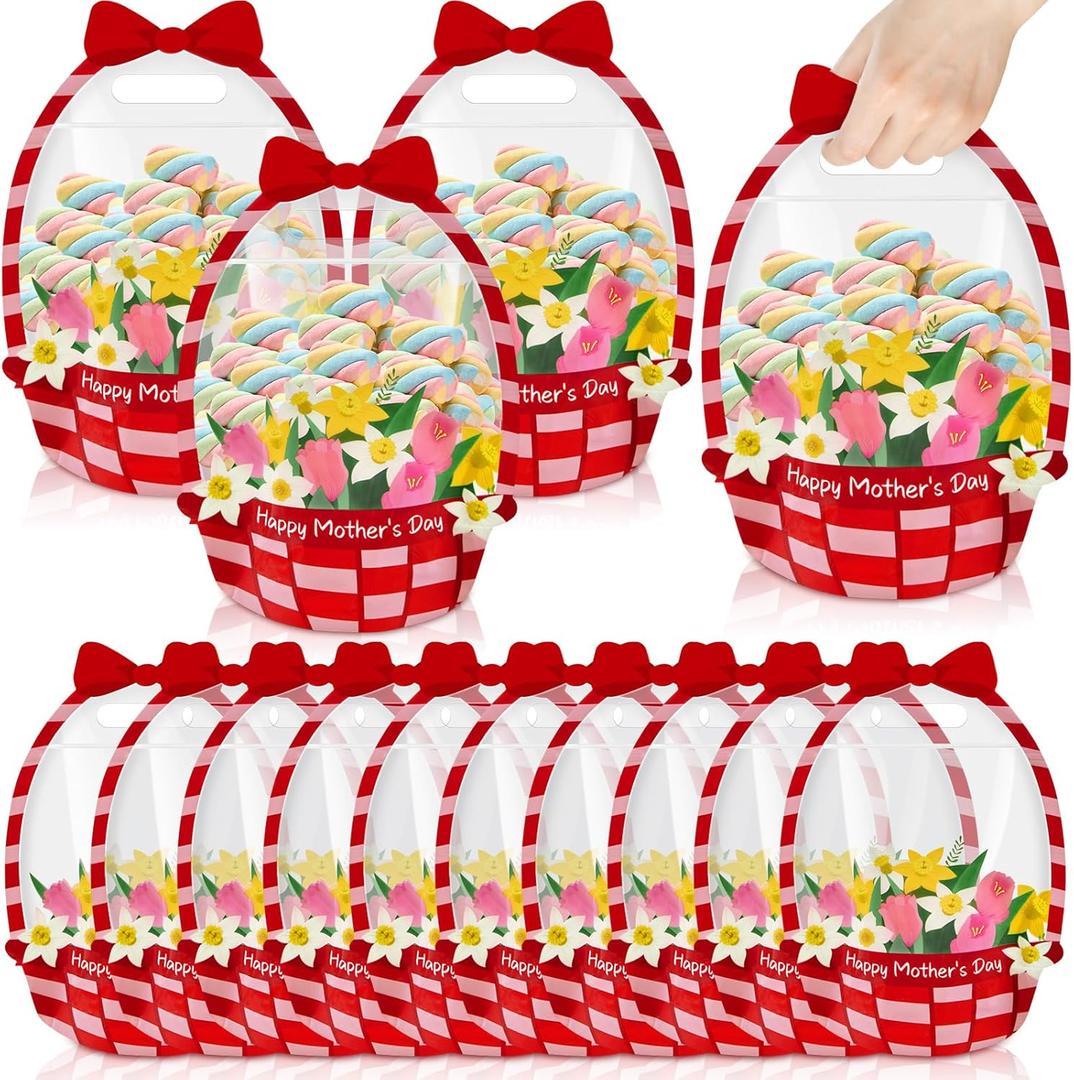 Hsei 50 Pcs Mothers Day Zipper Bags Treat Bags Resealable Happy Mother's Day Plastic Clear Sealing Pouches with Handle for Moms Party Goodie Candy Cookie Gift Supplies