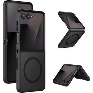 Magentic for Samsung Galaxy Z Flip 7 Case, Compatible with Magsafe, Phone Case Matte Translucent Hard Back + Soft TPU Bumper Shockproof Cover with Magnets for Galaxy Z Flip7 - Black Frost