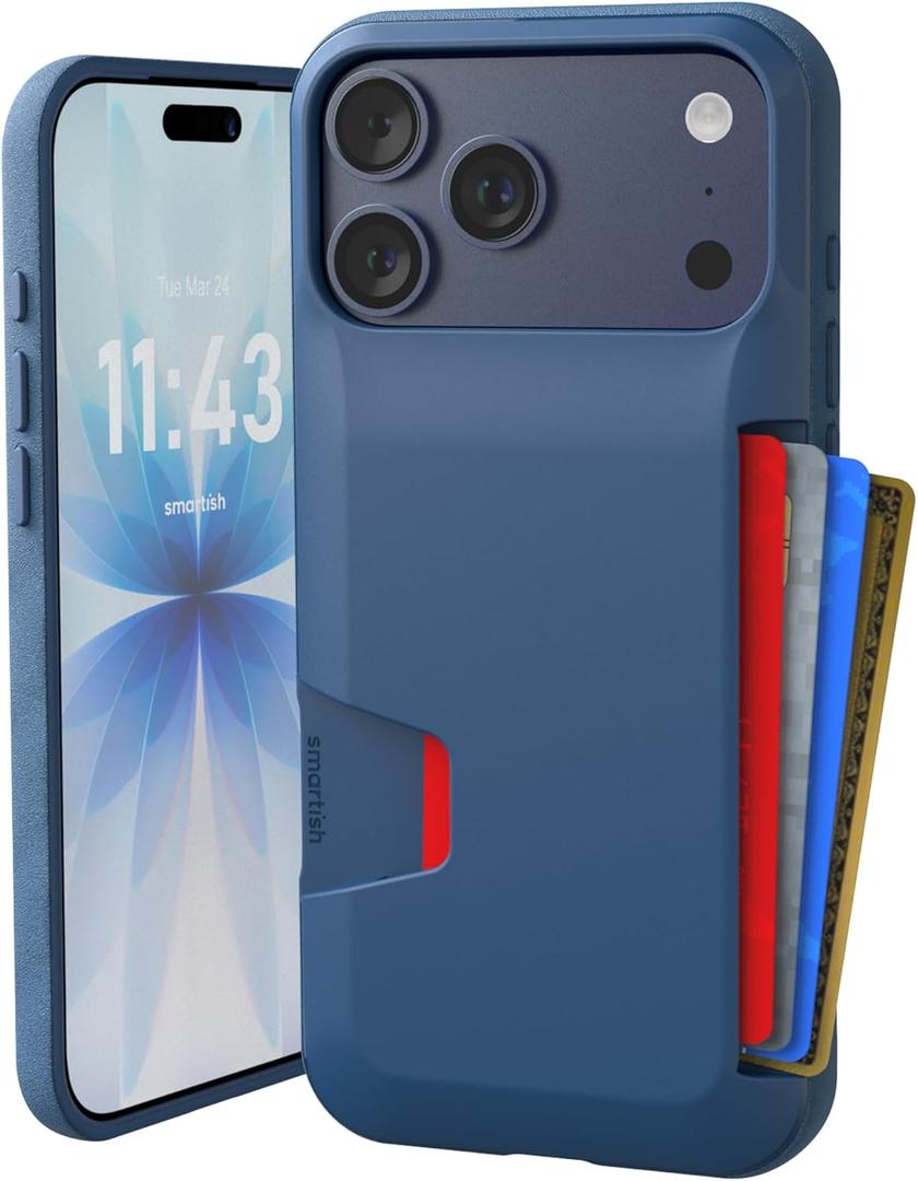 Smartish iPhone 17 Pro Max Wallet Case - Wallet Slayer Vol. 1 [Slim + Protective] Credit Card Holder - Drop Tested Hidden Credit Card Slot Cover for Apple iPhone 17 Pro Max - Blues on The Green