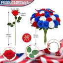 50 Pcs Artificial Red White and Blue Roses Patriotic Flowers 4th of July Fake Silk Roses with Long Stems for Table Centerpieces Memorial Day Party Home Outdoor Decor