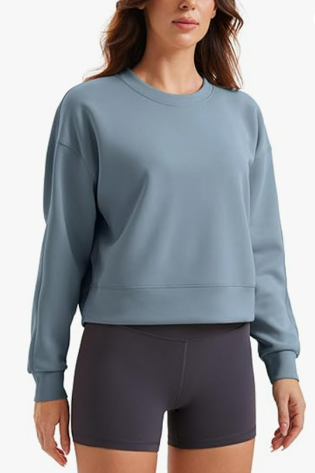CRZ YOGA Womens SoftAura Crewneck Sweatshirt Long Sleeve Workout Casual Pullover Basic Fall Tops, L Blue