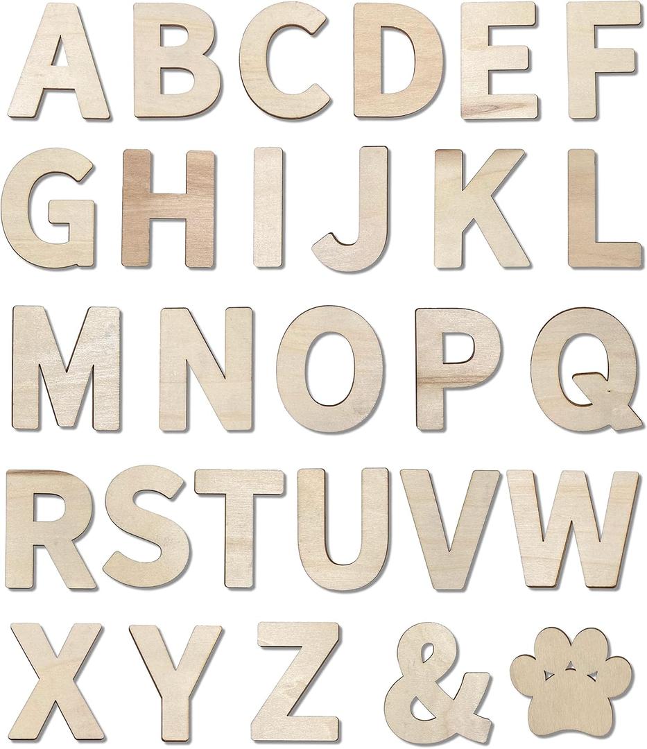 182 Pieces 2-1/2 Inch (2.5") Wooden Letters Craft Wood Letter Unfinished Alphabets with Extras Wall Decor