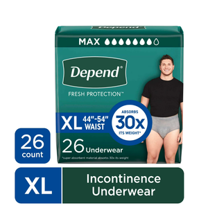 Depend Fresh Protection Adult Diapers, Incontinence Underwear for Men, Disposable, Maximum, Extra Large, Grey, 26 Count