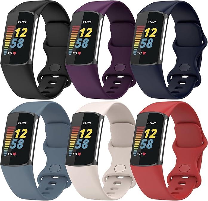 TopPerfekt Bands Compatible with Fitbit Charge 6, Adjustable Soft Silicone Sport Replacement Watch Band Straps Wristbands Bracelet for Charge 6/5 Activity Tracker Women MenAmazon's Choice