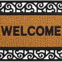 Gardenised Natural Coir and Non-Slip Rubber Doormat with Embossed Welcome Design Coconut Fiber Floor Mat for Front Door Porch Patio Entryway Garage Mudroom & Use 18x30, Warm Welcome