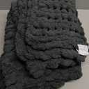Chunky Knit Throw Blanket, 30''*40'' Knitted Throw Chenille Yarn for Bed Couch, Handmade Dark Grey Crochet Big Thick Blanket, Machine Washable Cute Comfy Blanket for Home Decor