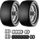 13x6.50-6 Lawn Mower Tires Flat Free Zero Turn Front Tires with 3/4", 5/8" and 1/2" Bearings, 5.6"- 8.7" Centered Hub, Compatible with Lawn Mower Garden Tractor Silver Gray Rim - 2Pack