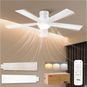 TCL 52" White Ceiling Fan with Light and Remote, Modern LED 3-Color, 3CCT, Quiet Motor for Bedroom, Living Room, Dining Room, Ceiling Fans with Lights (White)