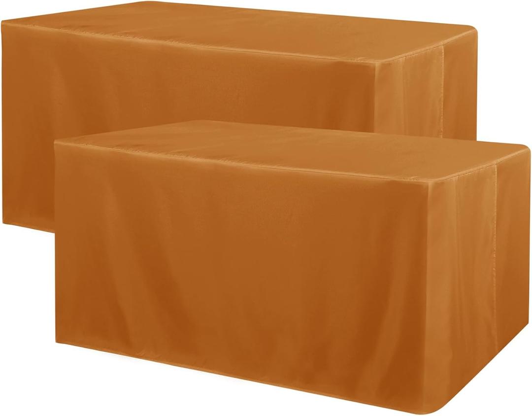 Obstal 2 Pack Table Clothes for 6 FT Rectangle Tables - Water Resistant Washable Fabric Polyester Rectangle Table Cover Protector for Wedding, Banquet and Trade Shows, 72L x 30W Inches, Bronze