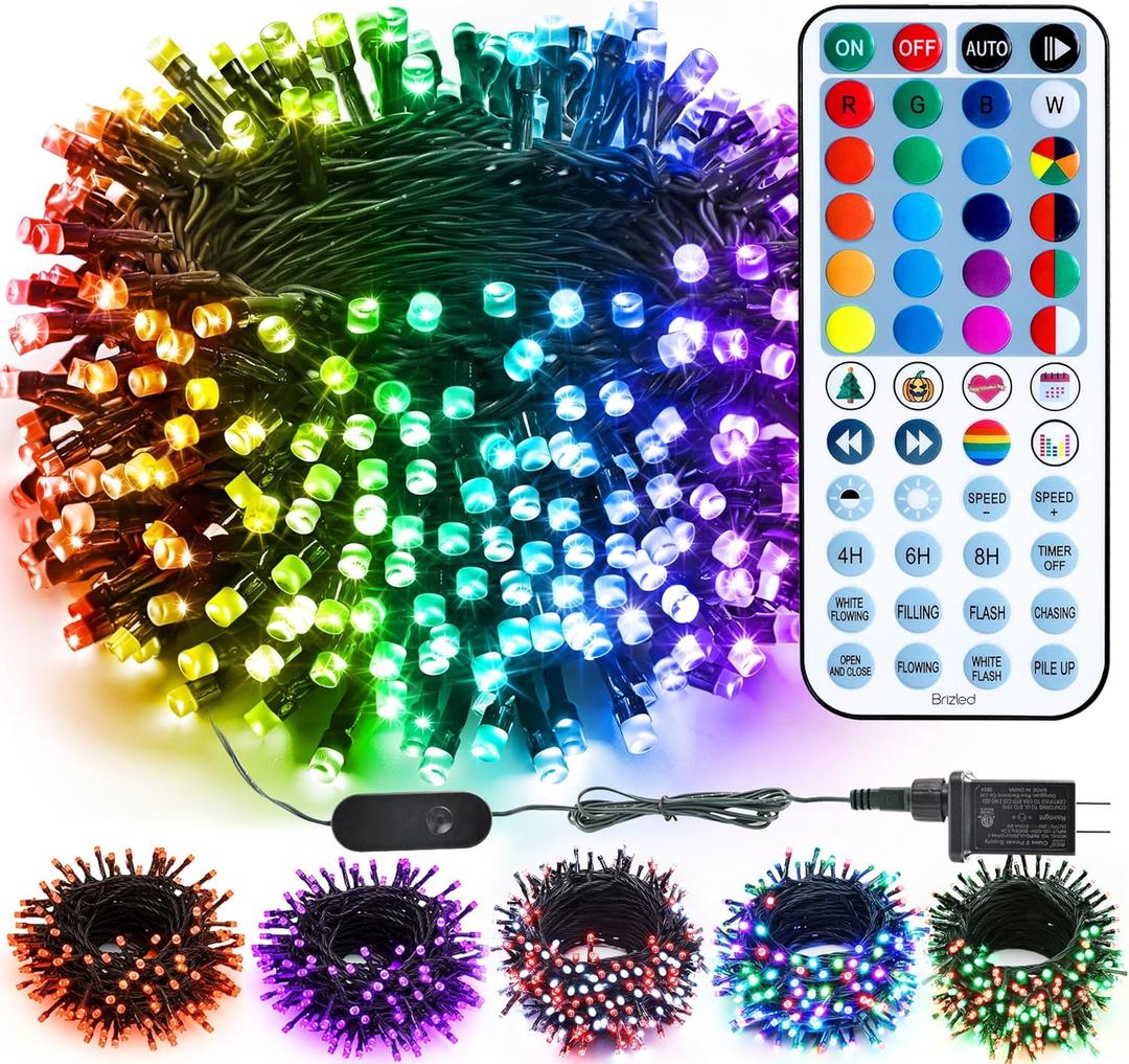 Brizled Color Changing String Lights 98FT 300 LED RGB Christmas Lights Dimmable Multifunctional Christmas Light with Remote for Indoor Outdoor Halloween Xmas Tree Holiday Party Thanksgiving Decor