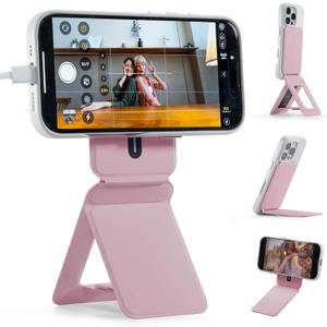 MOFT Phone Tripod Stand Selfie Stick for iPhone, Multi-Angles iPhone Stand, Lightweight & Portable Phone Holder, Strong Magnets, MOVAS Vegan Leather, Travel Essentials, Blush(Without Card Slot)
