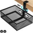 Under Desk Drawer Organizer Clamp On - 360 Swivel Metal Mesh Storage Basket, Hidden Rotating Desktop Tray for Standing Desk, Office Supplies & Gaming (No Drill, Black)
