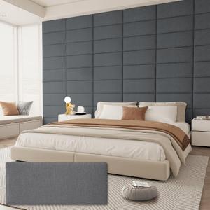 Upholstered Headboard for Full Twin Size Bed, Wall Mounted & Peel and Stick Headboard, Soundproof DIY Wall Panels, Fabric Tufted Head board in Modern Design for Bedroom (6 Panels, Each 23.62"x9.84" (Dark Gray-fabric)