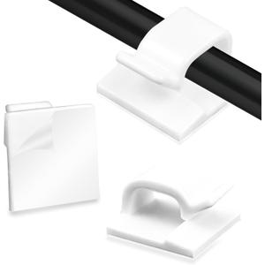 2 x 100PCS Adhesive Cable Clips, 0.55 Inch Small Wire Clips for Cable Management, Strong Cord Holders for Wall, Desk, Christmas Lights, TV & Ethernet Cables – White