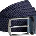 Mens Braided Elastic Stretch Golf Belt  Big and Tall Men Woven Belt, 1.38" Leather-Tipped Adjustable Fit (Waist 44"-50" Stretch, Blue)