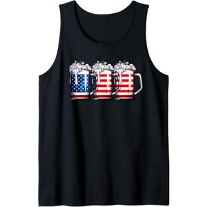Beer American Flag 4th of July Men Women Merica Drinking USA Tank Top