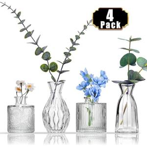 Arme 4 Pcs Bud Vases，Small Flower Vases Glass Vases for Flowers Mini Vases Glass Bud Vases Set for Centerpieces,Small Glass Vases Vintage Little Vases for Home Wedding Decor