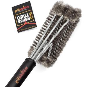 Grillaholics Essentials Grill Brush Steel - Triple Machine Tested for Safety - Stainless Steel Wire Grill Brush for Deep Grill Cleaning 