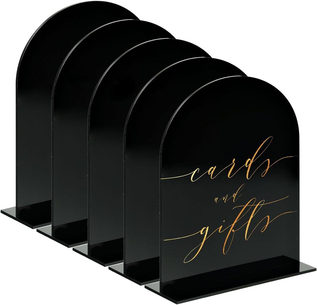 8x10 Inch Black Arch Acrylic Sign with Stand | 5 Pack Blank Black Arched Acrylic Table Sign with Base for DIY Wedding Table Numbers, Arched Wedding Signage, Events& Parties (8x10 Inch)