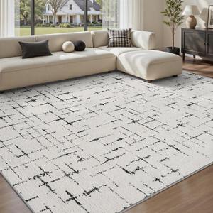 Engiw-Neutral 8x10 Area Rug for Living Room Rug-Carpet Bedroom Rugs Textured Tufted Jacquard Modern Washable Rug for Dining Room Nursery Non Slip-Black and White