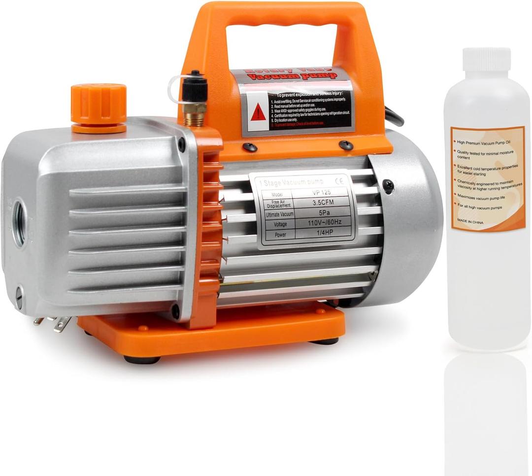 BACOENG 3.5CFM Vacuum Pump, 110V 1/3HP Single Stage Rotary Vane HVAC Vacuum Pump with Oil, for R12 R22 R134a R410a AUTO AC Refrigerant Recharging, Degassing Resin
