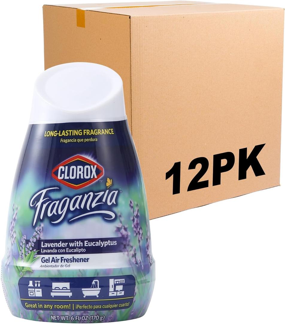 Clorox Fraganzia Gel Air Freshener Cone, Lavender Scent - No-Plug, Battery-Free Air Freshener for Small Rooms, Closets, Kitchens, Bathrooms, Offices and More, 6 Ounce - 12 Pack