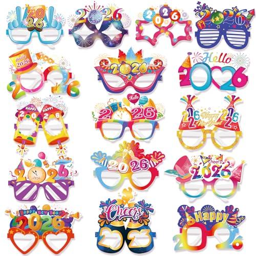 HOWAF 16 Pieces Happy New Year Glasses Colorful 2026 Glasses New Years Eve Party Supplies 2026 NYE Photo Booth Props for Happy New Year Decorations NYE Party Favors Accessories Pack Of 2