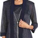 R&M Richards Womens Elegant Rib Knit Twinset Pant Suit - 2-Piece Dressy Jacket & Straight Leg Trousers Pant Set, Size: 14