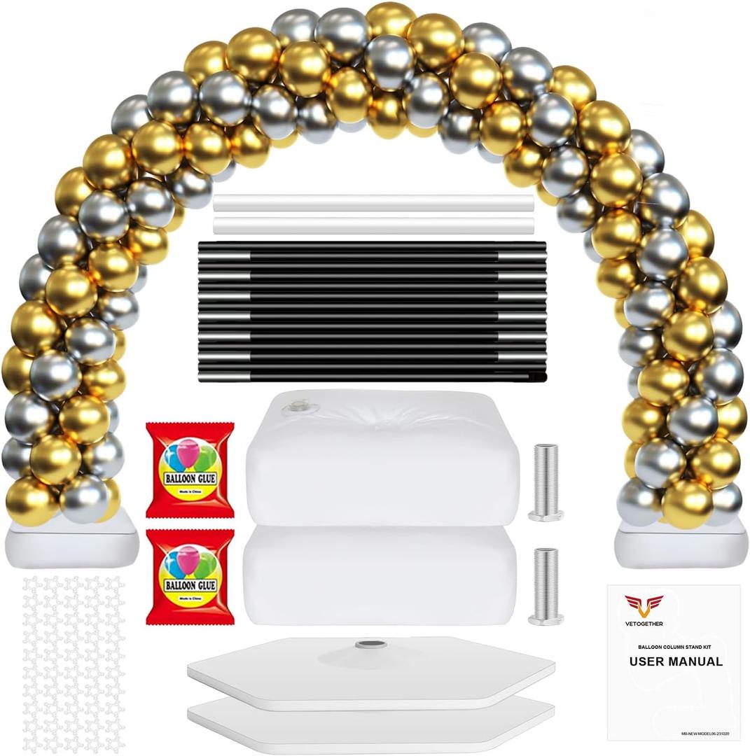 Updated Balloon Arch Kit, 21ft Adjustable Balloon Arch Stand with Base in 9FT Width and 10FT Height, Threaded Design Ballon Arch for Birthday Baby Shower Party Kit