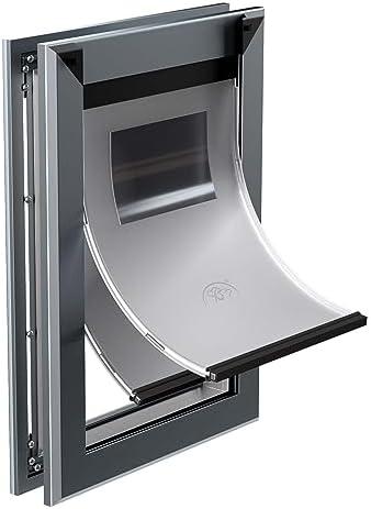 MAVRICFLEX Heavy Duty Dog Door with Double Sliding Lock Panels, Energy Efficient Doggie Door, Easy Installation, Two Magnetic Soft Flaps Doggy Door for Large Dogs Up to 100LBS, Large, Dark Gray