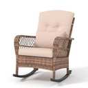 Outdoor Wicker Rocking Chair with Thick Cushions, Rattan Patio Chairs with Lumbar Pillow, Removable Washable Covers, All Weather Patio Furniture for Porch Balcony Garden, Beige