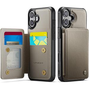 Vinich for iPhone 16 Plus Wallet Case with Card Holder, RFID Blocking Credit Slots Kickstand Shockproof Phone Cover Fit for iPhone 16 Plus 6.7" Gray