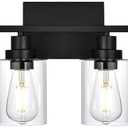 Wanluce 4 Light Bathroom Vanity Light, Bathroom Lighting Fixtures over Mirror, Farmhouse Black Vanity Light For Bathoom, Modern Wall Sconces Light Fixtures with Clear Glass Shades for Bathroom Bedroom