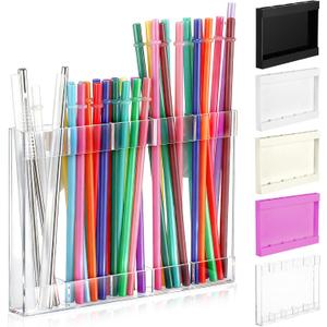 Qinyoung Acrylic Straw Holder for Cabinet Door with Double Sided Adhesive Tape Reusable Straw Organizer Tumbler Storage Kitchen Accessories Container for Counter Cupboard(Classic,Large,Transparent)
