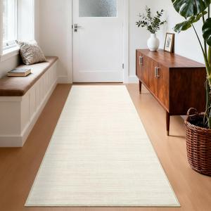 Washable Runner Rug 2x6 Modern Solid Color Kitchen Runner Mat Minimalist Plain Long Runner Rug for Entryway Bedroom Bedside Non Slip Low Pile Boho Accent Solid Runner Rugs for Nursery, Ivory