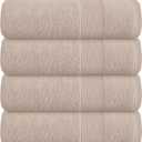 Belizzi Home 4 Pack Bath Towel Set 27x54, 100% Ring Spun Cotton, Ultra Soft Highly Absorbent Machine Washable Hotel Spa Quality Bath Towels for Bathroom, 4 Bath Towels Tan