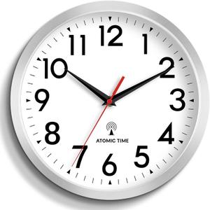 DAXSMY Atomic Wall Clock Analog 14 Inch Battery Operated Modern Decorative for Living Room Kitchen Office Bedroom Bathroom(Silver)