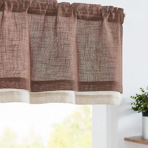 jinchan Linen Valance for Farmhouse Living Room Windows 16 Inch Slubbed Crossed Double Layer Window Valance Light Filtering Rustic Country Overlay Rod Pocket 1 Panel Brown