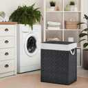 YOUDENOVA Handwoven Laundry Basket Hamper with Removable Liner Bag and Lid, Collapsible Clothes Hamper with Handle, Black, 90L