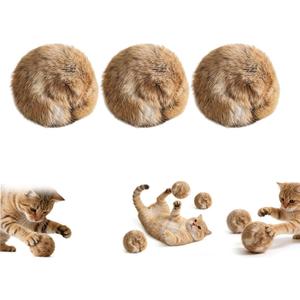3PCS Fur Ball Cat Toy, Catnip Infused & Washable - Soft Fluffy Interactive Toy for Bunny Kicks, Chase Games, and Indoor Cat Exercise