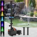 AquaMiracle Pond Fountain Pump with Automatic Colorful LED for Outdoor Ponds 200-600 Gal, 600GPH Submersible Water Pump for Fountain, Pond, Garden, Water Feature, Bird Baths