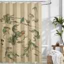Linen Fabric Funny Frog Shower Curtain - Japanese Retro Bathroom Decor with 12 Hooks, Waterproof Natural Linen, 72x72 Inches