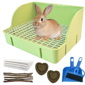 Guinea Pig Litter Box,Bunny Plastic Square Cage Toilet with Grate Rabbits Corner Litter Bedding Small Animal Pet Toilet Box Potty Trainer Pet Pan for Guinea Pig Ferret Chinchilla(Green)