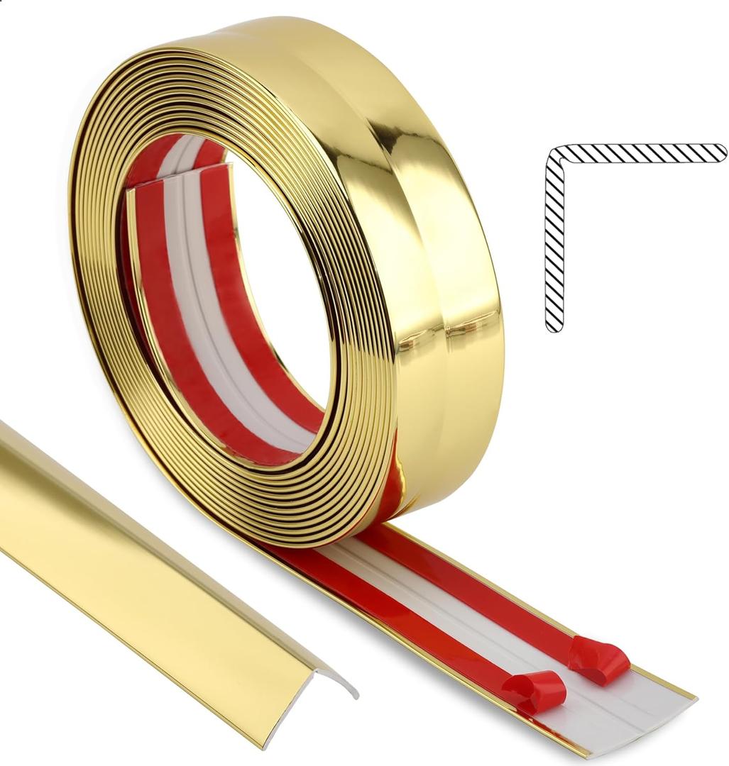 Peel and Stick Wall Molding Trim, Multifunctional Corner Guards & Caulk Strip Baseboard for Floor, Door Frame Protection (Shiny Gold, 16.4ft x 0.8inch)